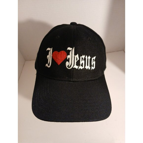 I Love Jesus Black Cap Multicolor One Size Adjustable Embroidered Cap USA H6 - Picture 1 of 8